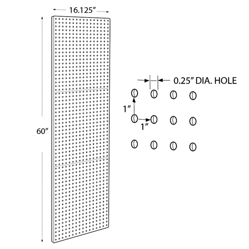 Azar Displays 771660-WHT-2PK Pegboard Wall Panel Storage Solution, Size: 60"x 16.125", 2-Pack (Set of 2)