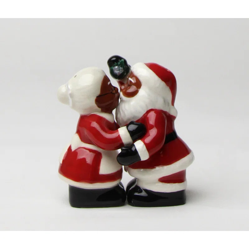 Cosmos Gifts African American Kissing Santa Couple Salt and Pepper Shaker Set