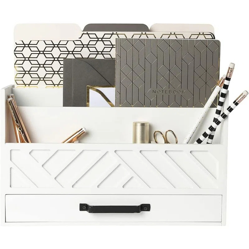 BEACHWATER POOL & SPA, LLC Mail Organizer Countertop Kitchen - Wood Desk Organizer Storage With Drawer - Mail Sorter Organizer Or Bill Organizer For Desk - Farmhouse Desk Organizer Accessories - Mail Basket For Counter