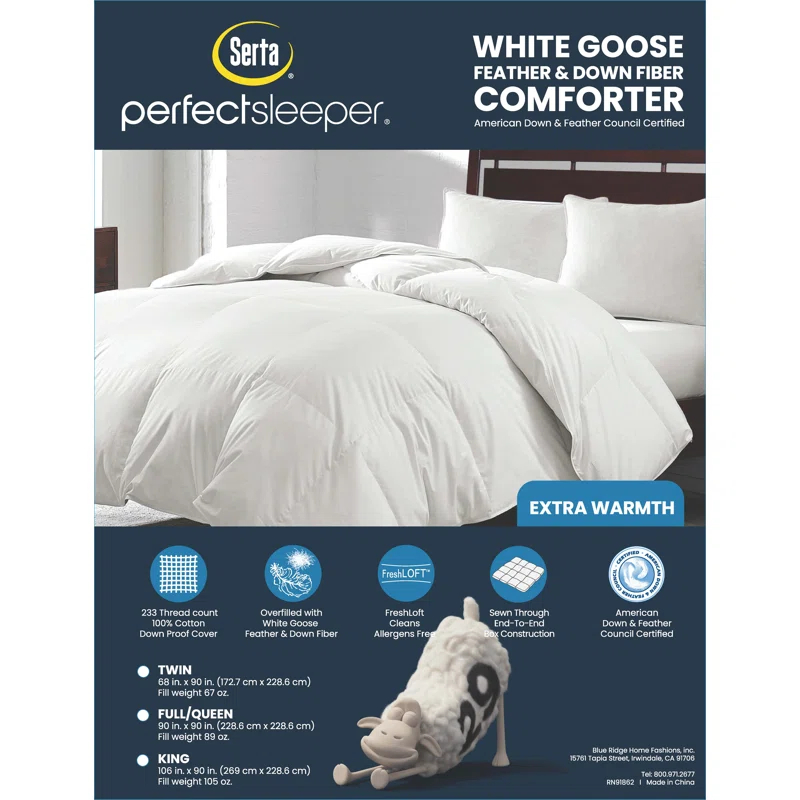 Serta Super Soft 233 Thread Count White Goose Feather And Down Fiber Comforter By Serta Extra Warmth King