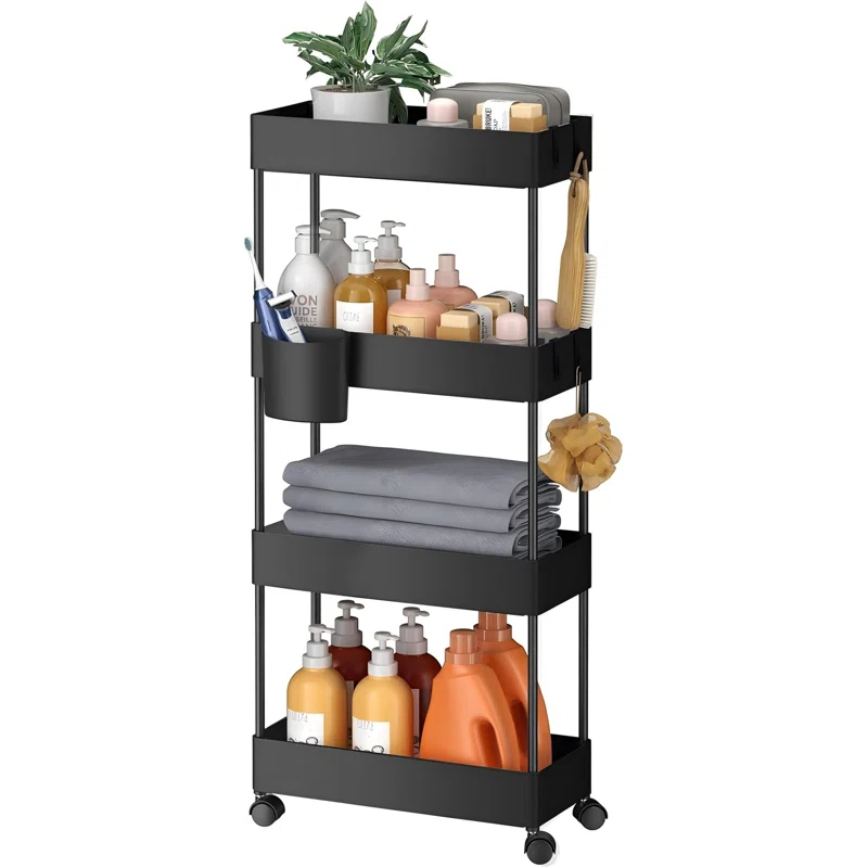 Anadea Slim Storage Cart With Wheels, Bathroom Cart Organizer Bathroom Storage Small, Rolling Cart For Bathroom, Laundry Room, Kitchen, Narrow Space