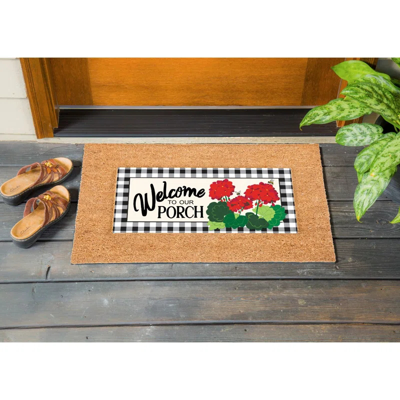 Welcome to Our Porch Geraniums Sassafras Switch 22 in. x 10 in. Non-Slip Outdoor Door Mat