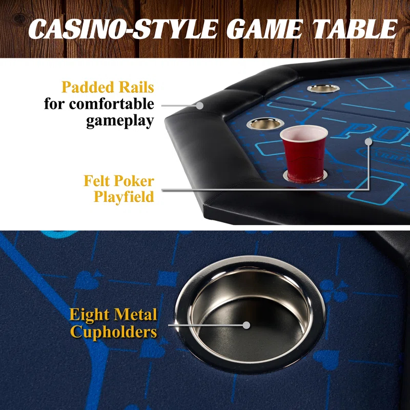 Barrington 48-in Poker Table with Folding Legs and Drink Holders for 8 Players