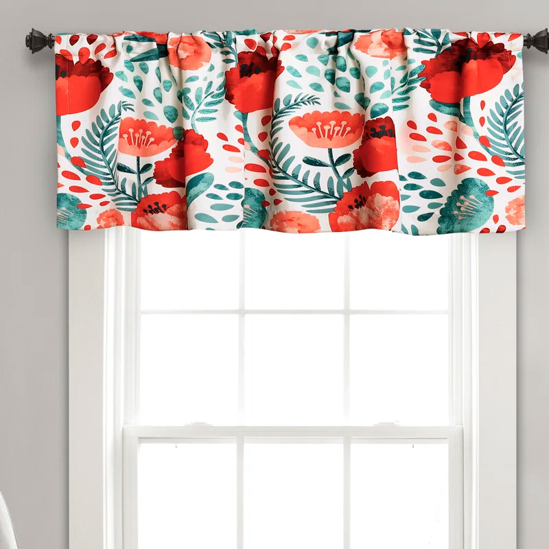Lush Decor Poppy Garden Floral Tailored 52'' W Window Valance in