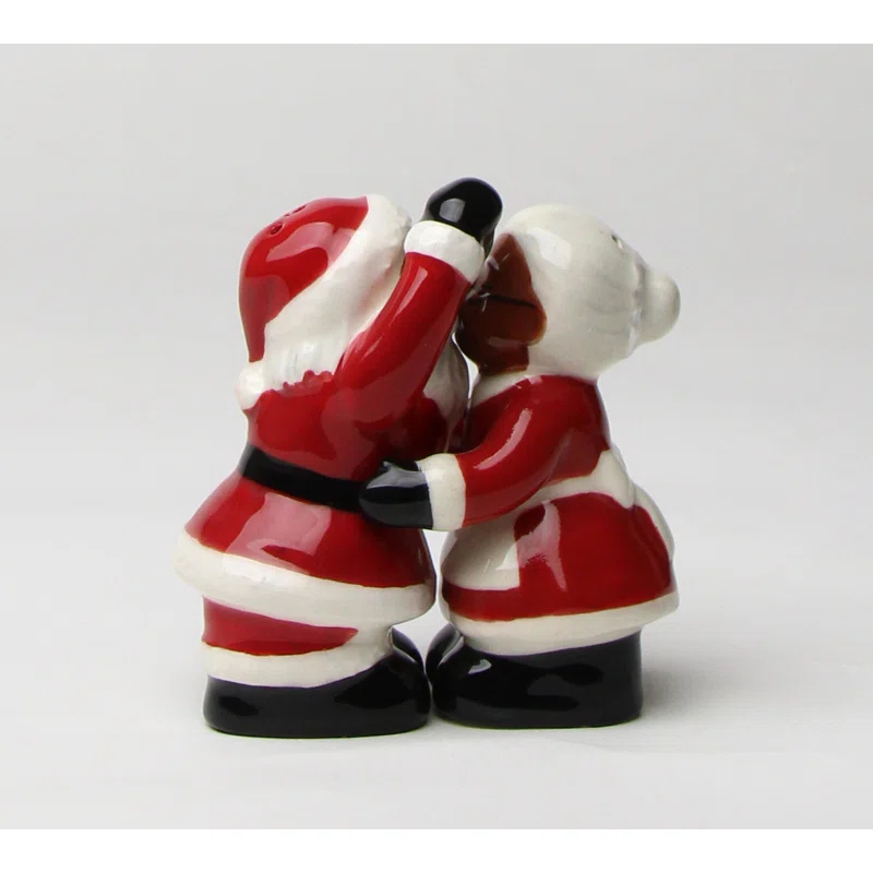 Cosmos Gifts African American Kissing Santa Couple Salt and Pepper Shaker Set