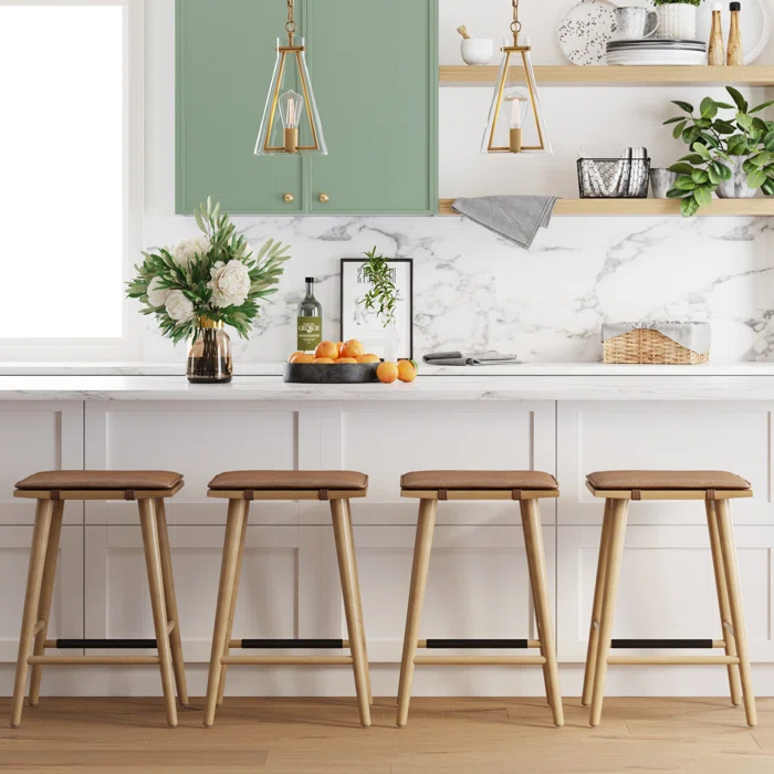 Nathan James Upholstered Counter Stool with Solid Wood Frame (Set of 4)