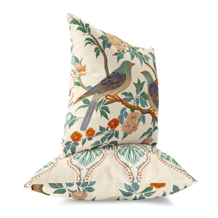 AmritaSen Enchanted Feathers Floral Indoor/Outdoor Reversible Throw Pillow