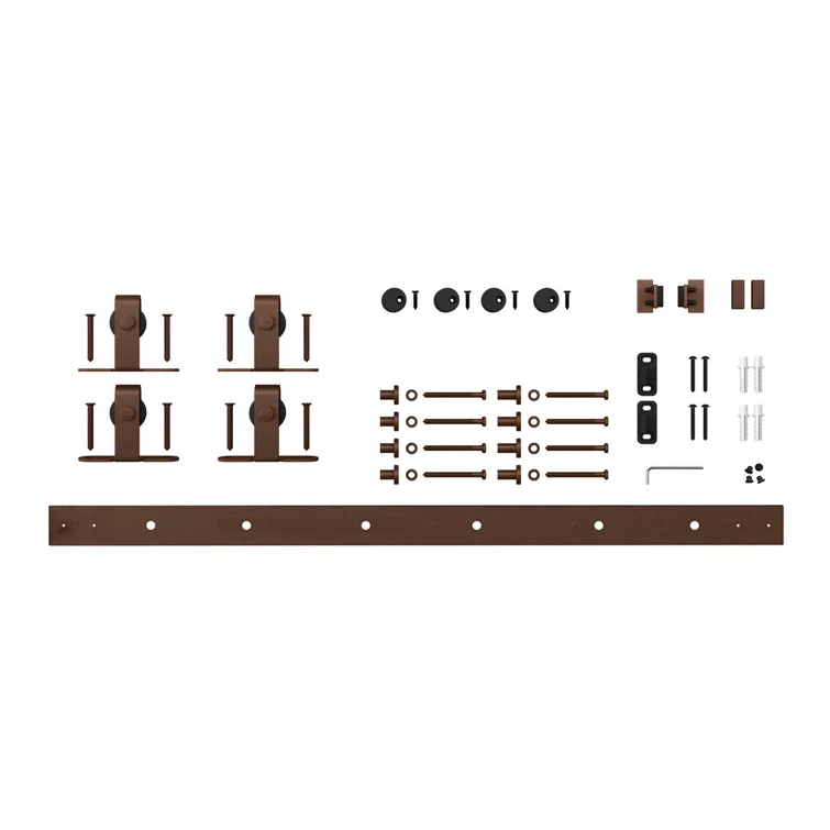 American Pro Decor Solid Steel Mini Sliding Rolling Barn Door Hardware Kit for Double Wood Doors