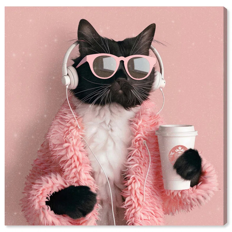 Art Remedy Glam Cat Headphones Canvas Cute Cat Art Prints by Art Remedy