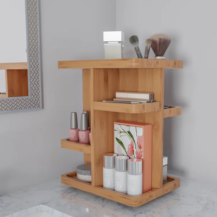 Lavish Home Makeup Organizer - Rotating Eco-Friendly Compact Modern Bamboo Skincare Cosmetic and Vanity Carousel for Bedroom, Bathroom, and Dorm by Lavish Home