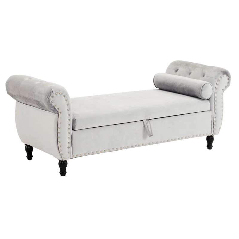 Velvet Multifunctional Storage Rectangular Ottoman Bench With 1 Pillow