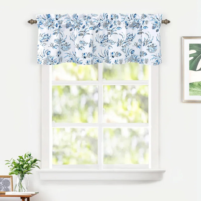 Rosalind Wheeler Helfer Floral Tailored 52'' W Window Valance in