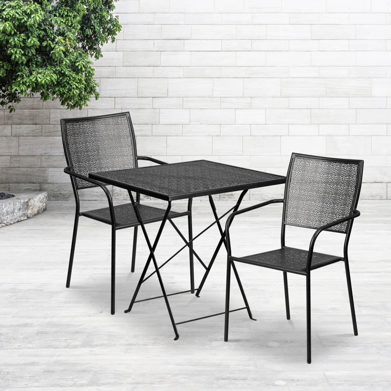 Flash Furniture Oia 28'' Square Indoor-Outdoor Folding Patio Table Set with 2 Square Back Chairs