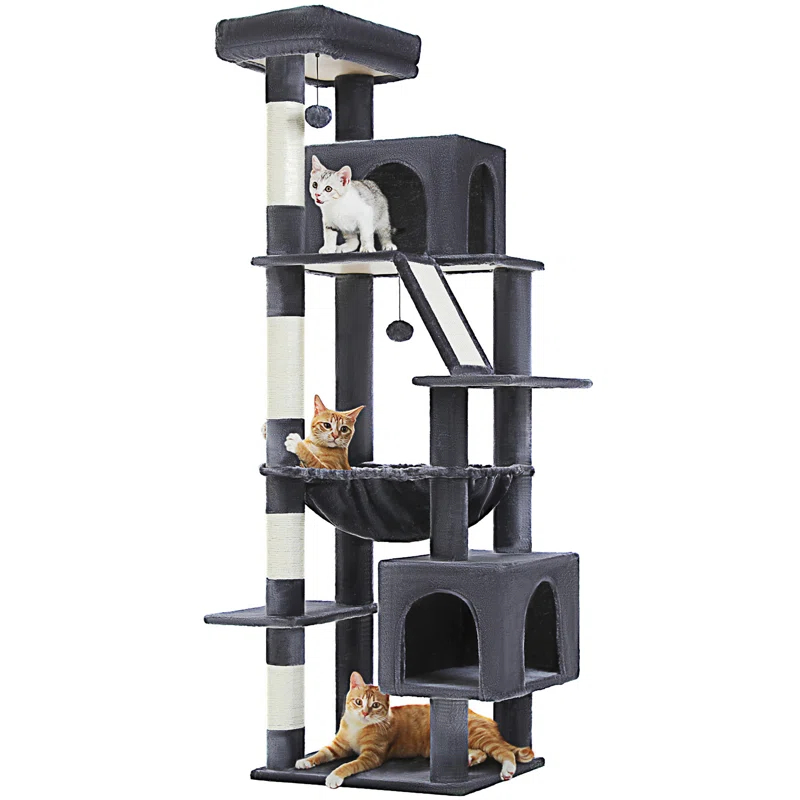 Cat Tree For Large Cats, 71" Tall Cat Tower, Large Cat Tree For Indoor Cats, Multi-Level Cat House Furniture With 2 Big Condo Pad Bed, Cozy Hammock And Sisal Scratching Posts