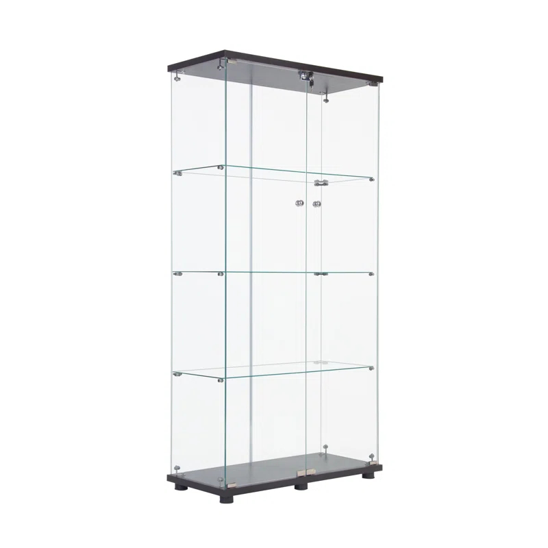 Latitude Run® LED Strip Light Two Door Glass Cabinet Glass Display Cabinet With 4 Shelves