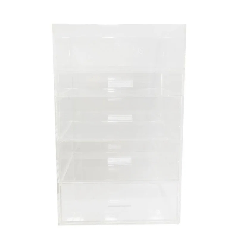 IMPRESSIONS VANITY · COMPANY 5 Tier Acrylic Makeup Organizer with Open Top Elegant Cosmetic Holder with Four Slide Drawer Tiers