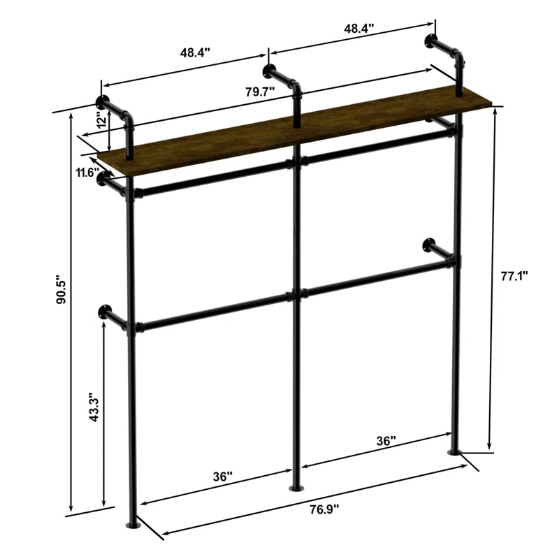 transparent.0 Industrial Pipe Hanger, Wall Mounted Industrial Hanger With LED Light And Shelf, Closet Hanger
