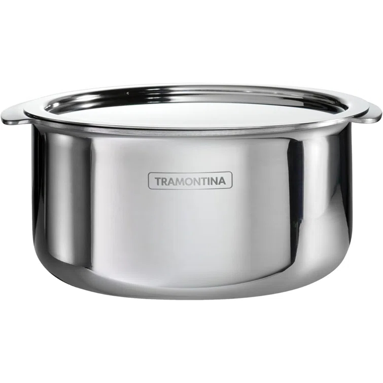 Tramontina Tramontina Utsava Tri-Ply Clad Stainless Steel Tope with Lid, Patila Pot for Indian Cooking