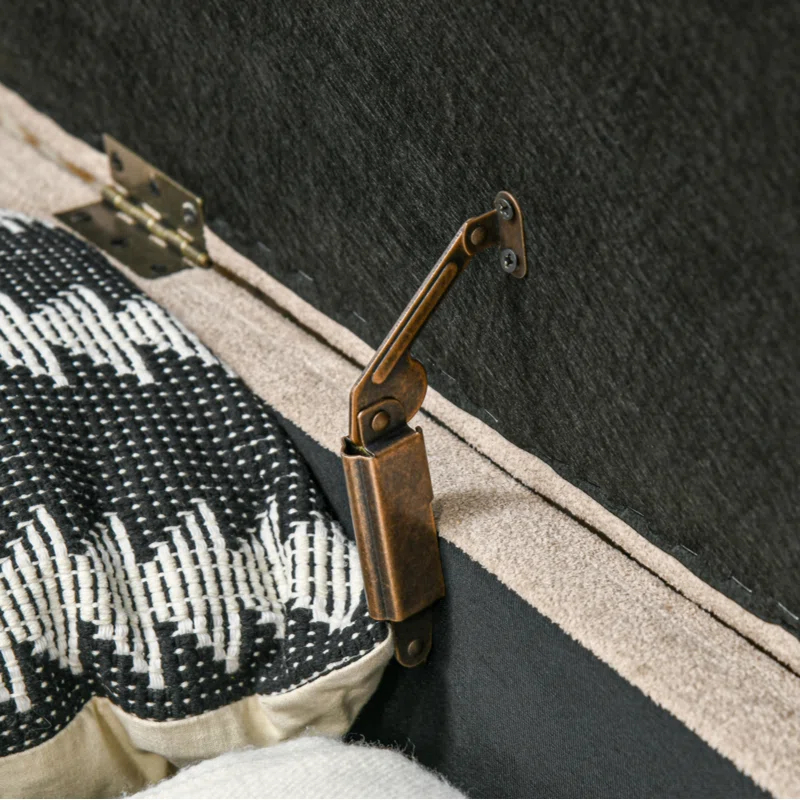 Corrigan Studio® Storage Ottoman Bench, 43.3" Teddy Fleece Upholstered End Of Bed Bench With Wood Legs And Padded Seat, Oval Modern Entryway Bench, Beige