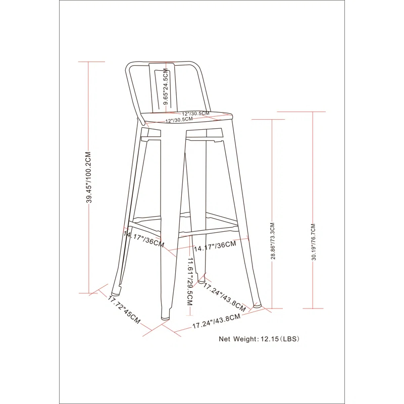 Simpli Home Rayne 30" Industrial Metal Bar Stool in Gun Metal Gray (Set of 2)