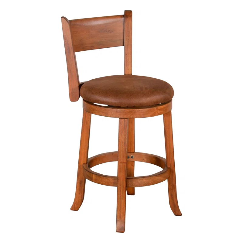 Benjara Marv Swivel Counter Height Chair Set Of 2, Brown Faux Leather, Wood (Set of 2)