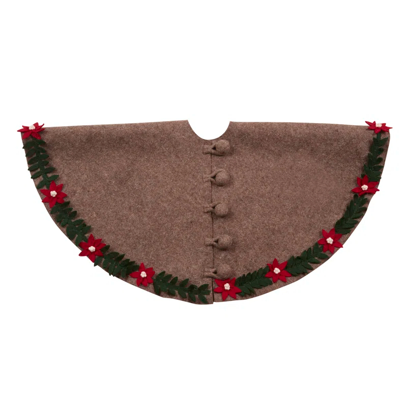 Arcadia Home Handmade Felt Christmas Tree Skirt - Poinsettia Border on Gray - 60"