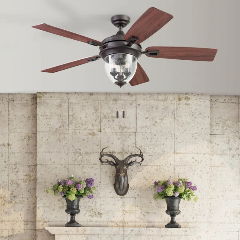 52" Glencrest 5 - Blade Standard Ceiling Fan with Pull Chain and Light Kit Included