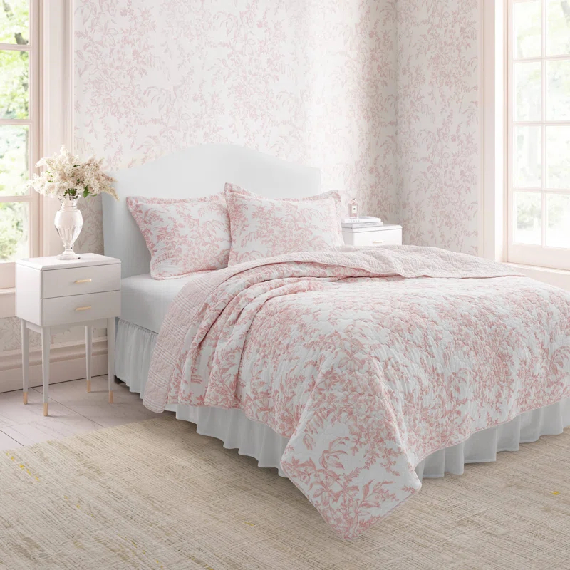 Laura Ashley Bedford Pink Cotton Reversible Quilt Set