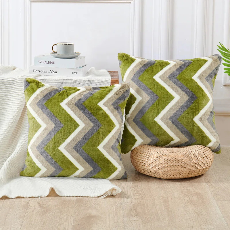 Home Soft Things Chevron Faux Fur Pillow Cover (Set of 2)