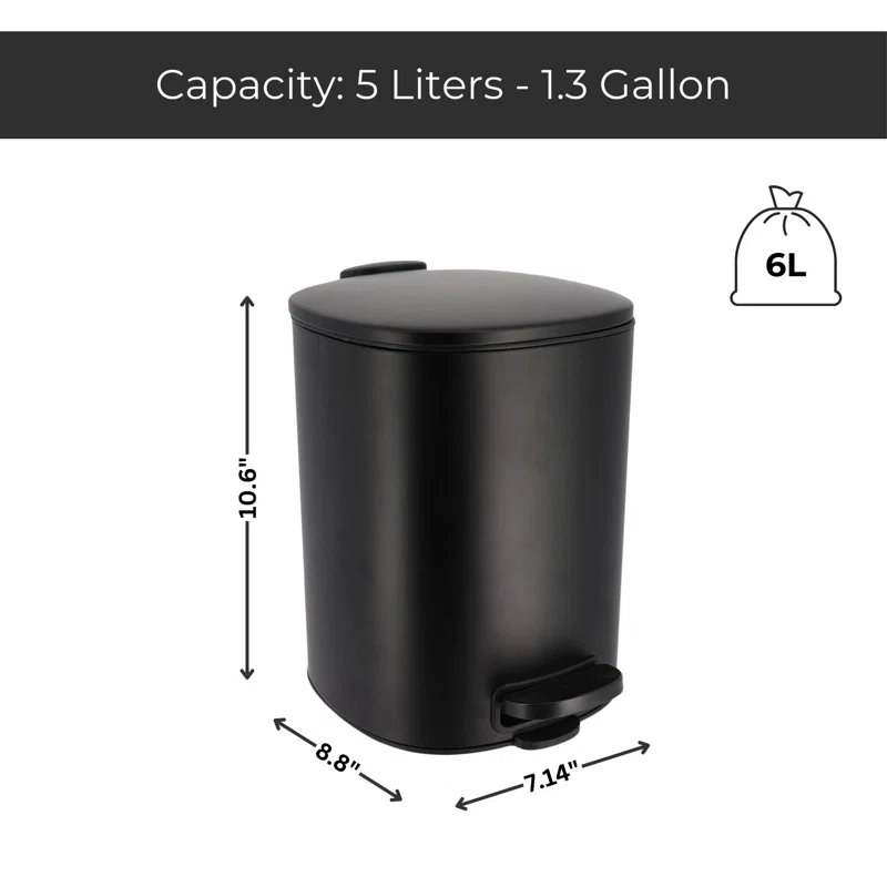 Evideco Mel Metal Step On Kitchen Trash Can - 1.3 Gallons