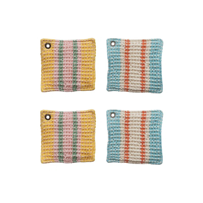 Creative Co-Op Cotton Waffle Weave Pot Holder With Leather Loop