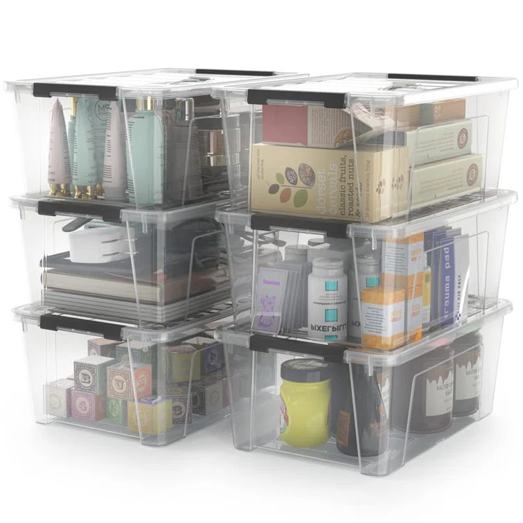 Rebrilliant Clear Storage Latch Bins, 6-Pack Storage Organizer Box With Handle And Lids, 5-Litre