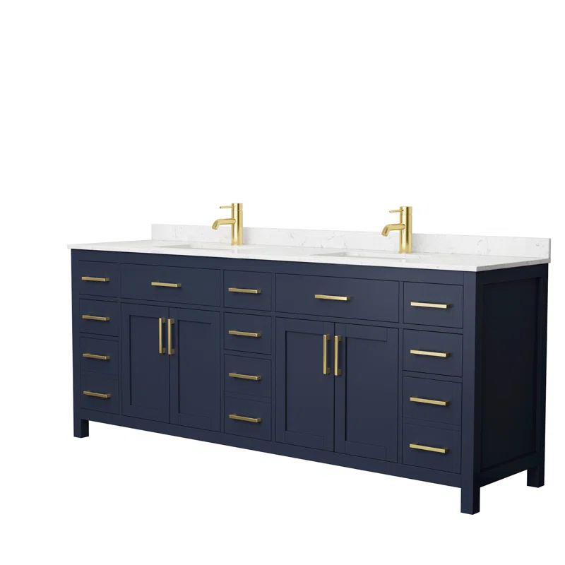 Wyndham Collection Beckett 84" Freestanding Double Bathroom Vanity with Cultured Marble Top