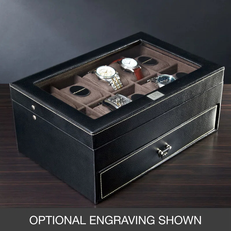 Mark & Bond Treviso Leather Valet Box And Ten Watch Display Case (engravable)