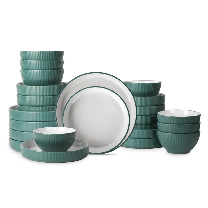 Christian Siriano Christian Siriano Larosso 24-Piece Dinnerware Set with Dinner Bowls and Pasta Bowls, Stoneware
