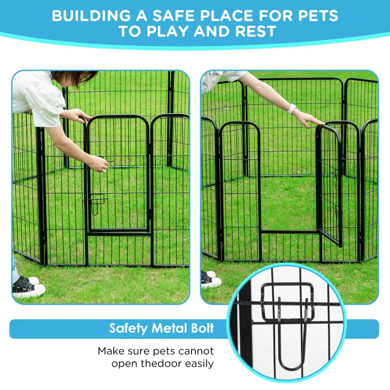 Dog Playpen Indoor 6 Panels Dog Pen For Small And Medium Dogs, Exercise Pen Pet Dog Fence With Doors Pet Puppy Playpen For RV Camping Yard, Black