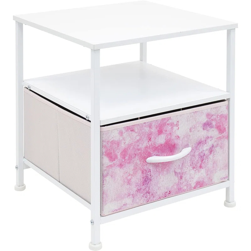 Sorbus Sorbus 1 Drawer and Shelves Nightstand with Steel Frame, Wood Top & Fabric Bins in Tie Dye
