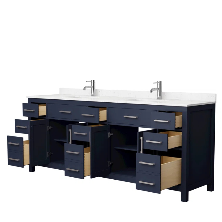 Wyndham Collection Beckett 84" Freestanding Double Bathroom Vanity with Cultured Marble Top