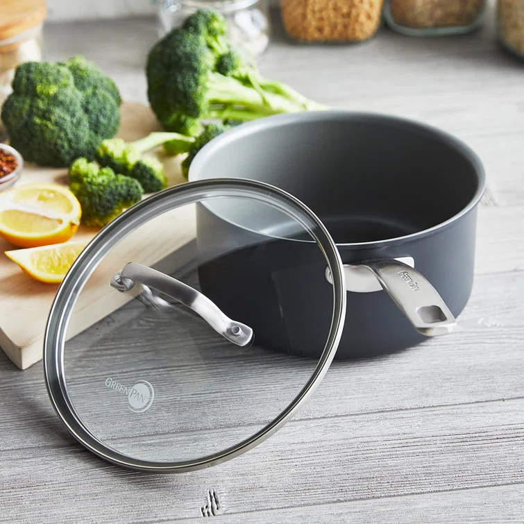 GreenPan GreenPan Chatham Healthy Ceramic Non-stick Covered Saucepan, 3 Quart, Gray