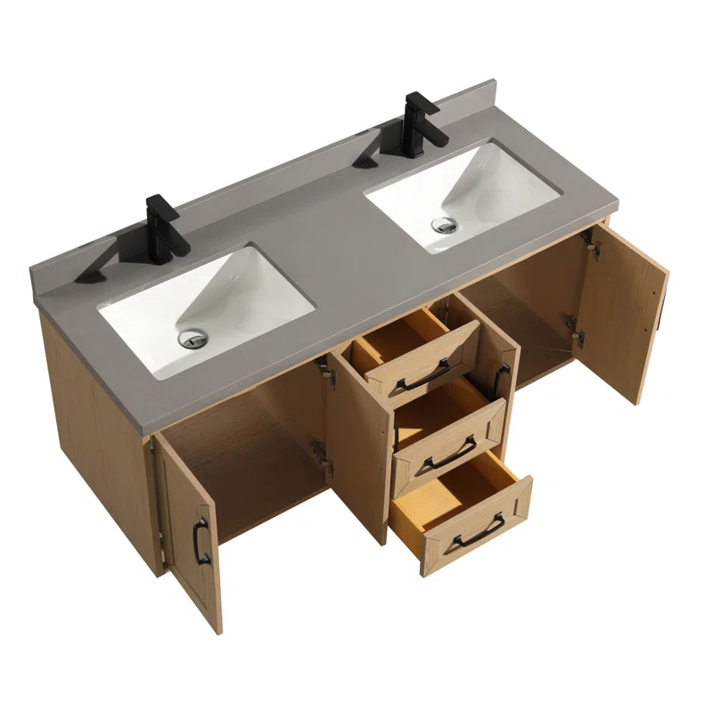 Ari Kitchen & Bath Venice 55'' Double Bathroom Vanity with Quartz Top