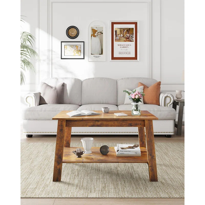 Winston Porter 2-Tier Coffee Table, Modern Farmhouse Coffee Table With Storage Shelf