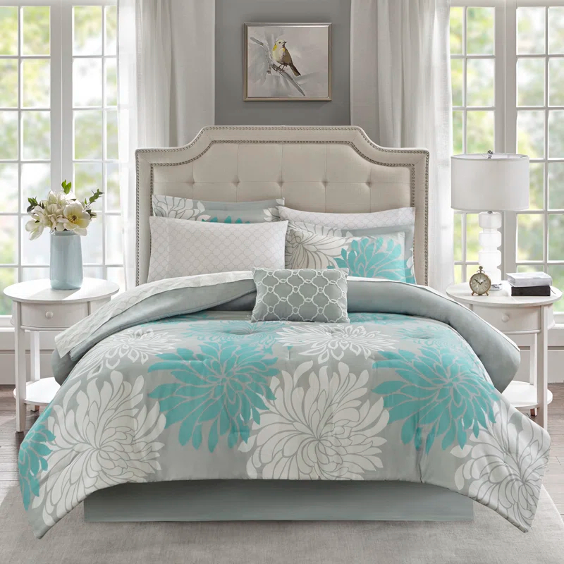 Madison Park Essentials Maible Floral Comforter Set with Cotton Bed Sheets
