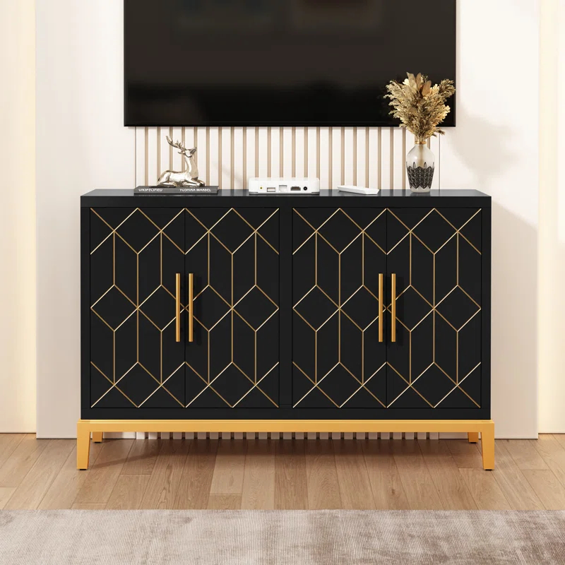 Dieks 48" Sideboard Storage Cabinet with Gold Trim