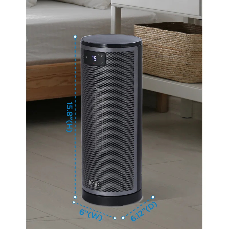 BLACK+DECKER BLACK+DECKER Ceramic Oscillating Tower Heater with Remote Control, Space Heater with Digital LED Display, Black