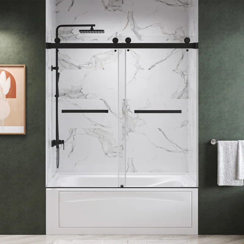 AZUPIN 60'' W 66'' H Frameless Rectangle Reversible Shower Enclosure AZ-DS01-6066-BL