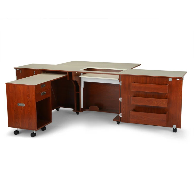 Aussie Sewing Cabinet with Hydraulic Machine Lift and Caddy by Kangaroo Sewing Furniture