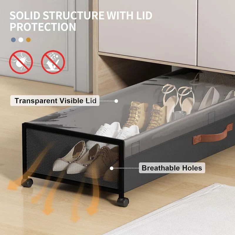 Rebrilliant Under Bed Storage With Wheels, 54L XXL Larger Under Bed Storage Containers With Clear Lids, 36'' Lengthen Under Bed Shoe Organizer, Rolling For Shoes Clothes(Black 2 Pack, XXL(36"X16.6"X7.28"))