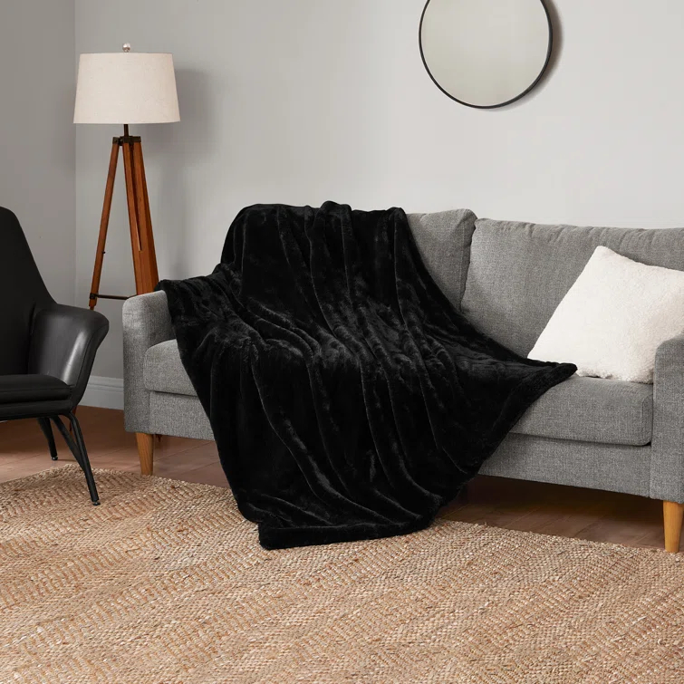 Lucky Brand Reversible Solid Rabbit Mink Faux Fur Luxurious & Soft Thow Blankets - 50" x 70" & Reviews | Wayfair