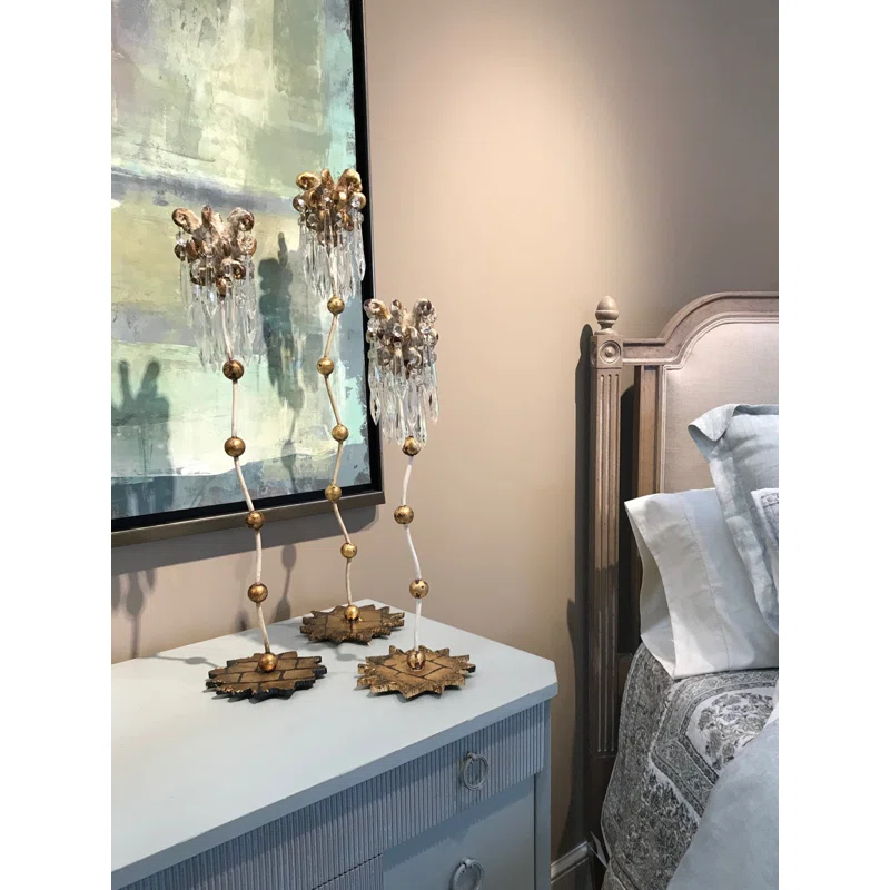 Lucas McKearn Venetian 21" Medium Crystal Whimsical Candlestick Holder in Gold