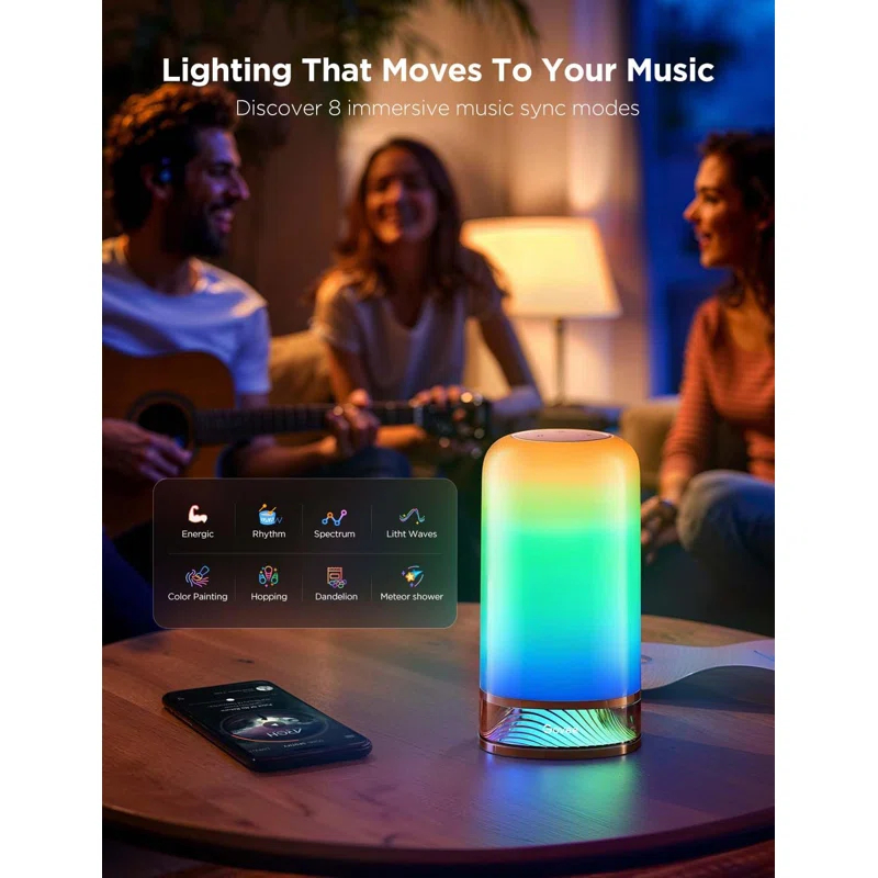 Zeki Shoggy Smart Table Lamp 2, Touch Bedside Small Table Lamp Work With Matter, Alexa, LED Desk Lamp With 64 Scene Modes, Color Changing Lamp For Bedroom Living Room Dimmable Night Light(Corded)